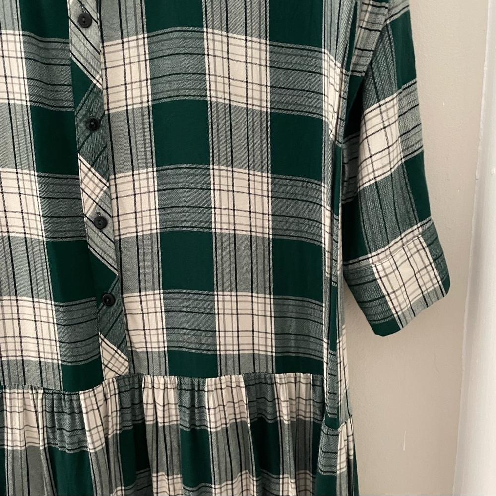 Zara Plaid Green and White L/S Dress - Picture 3 of 5